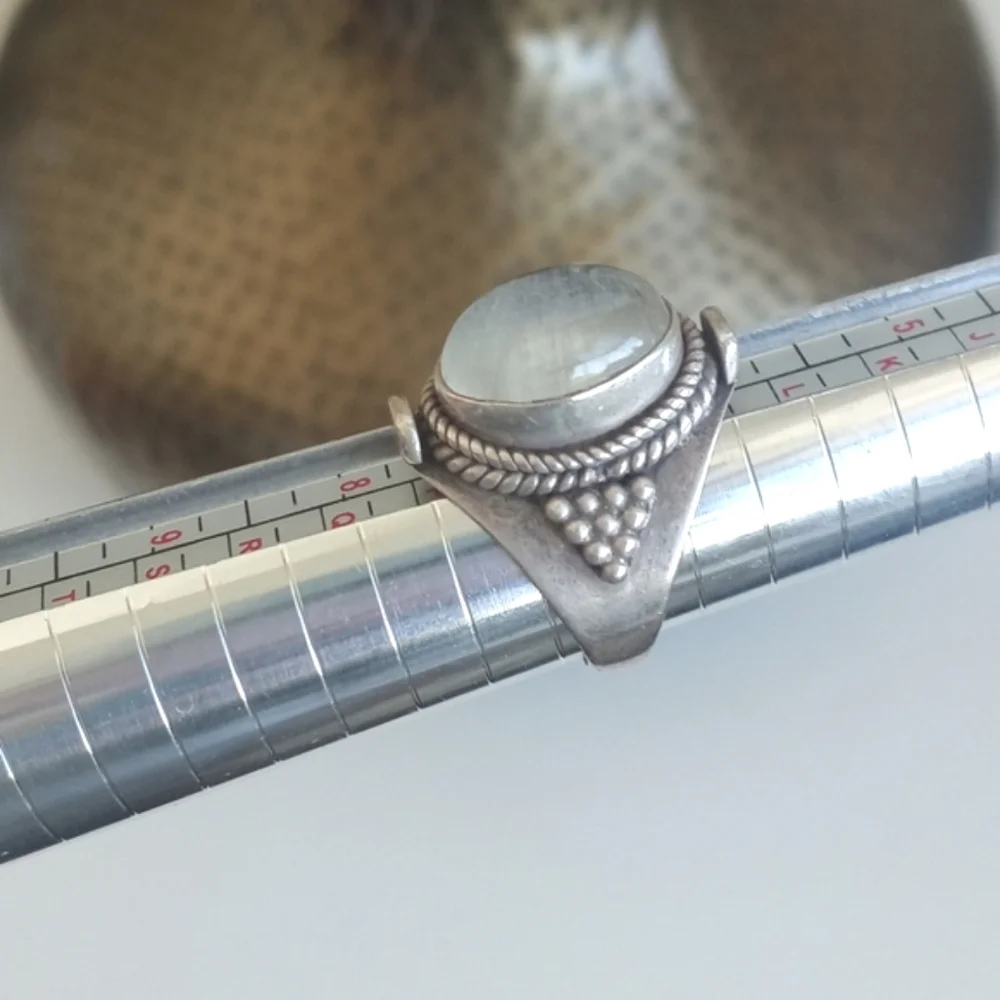 Vintage Clear White Apophyllite Stone 925 Sterling Silver Ring 6.5